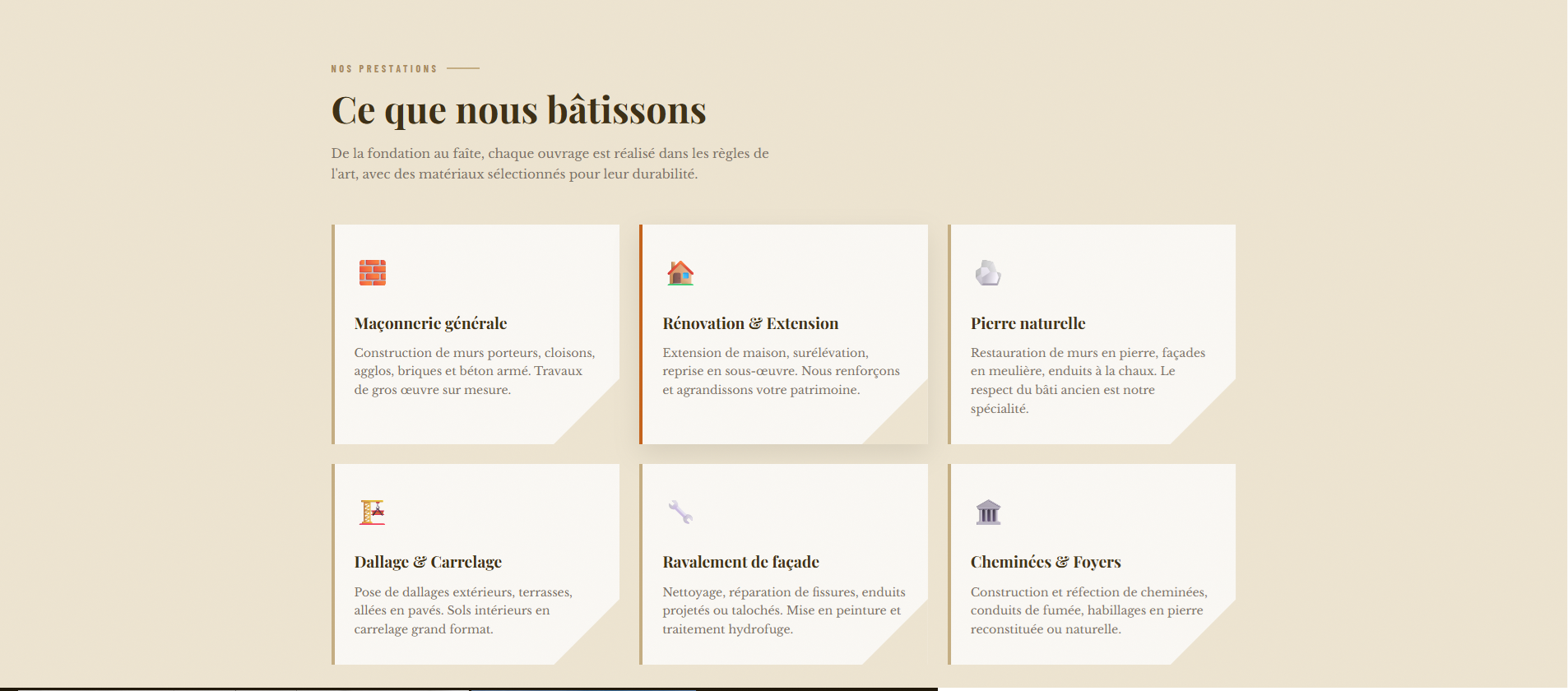 Prestations de l'artisan